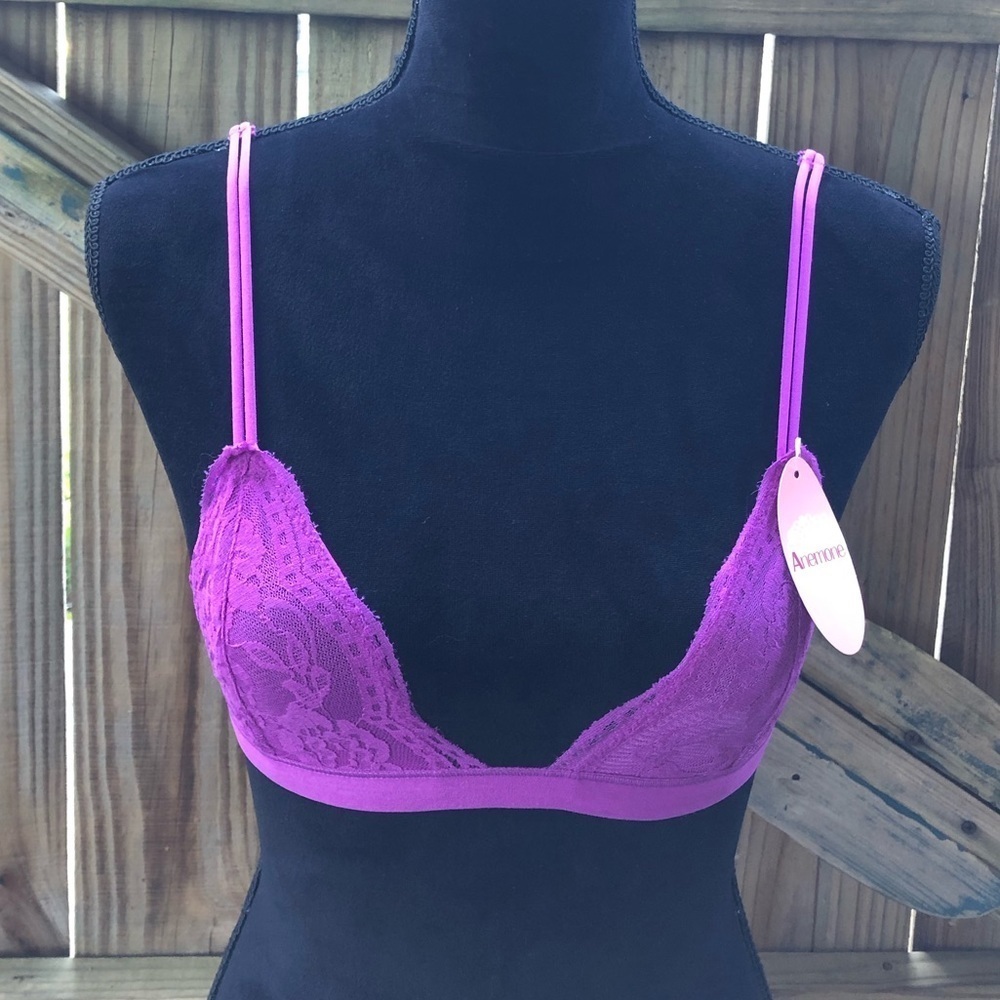 New Anemone Purple Lace Semi Sheer Bra Size S/M